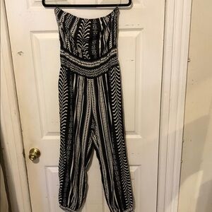 Black and White Strapless Jumpsuit
